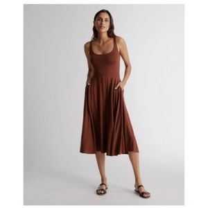 Quince Women’s Brown Tencel Jersey Fit & Flare Dress Sleeveless Midi Stretch S